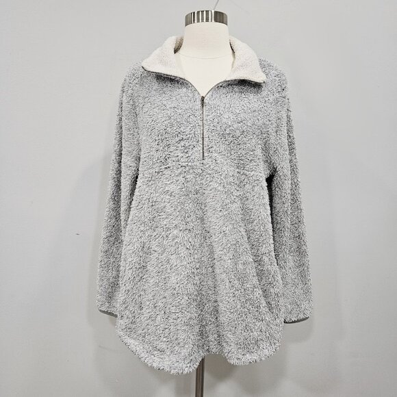 Entro Fuzzy Gray Sherpa Quarter Zip Long Sleeve Grey Pullover Sweatshirt Medium - Picture 1 of 13